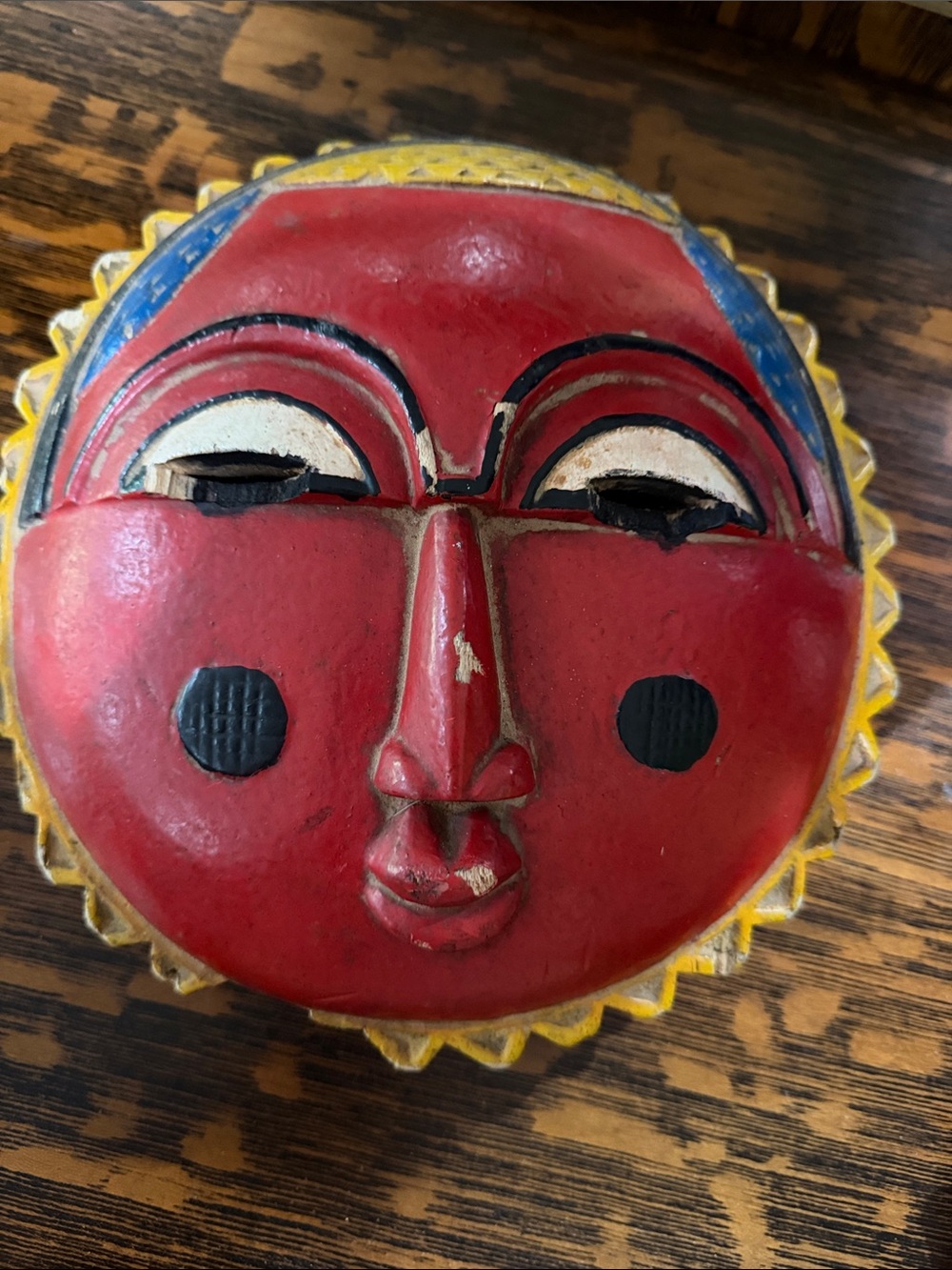 Handcrafted Red Sun Face Wall Art - Decorative Home Accent